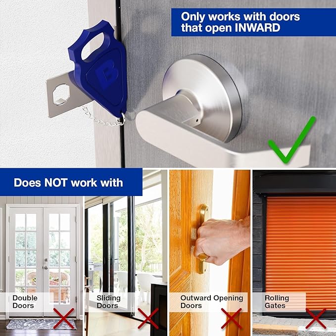 BRINKS – Portable Security Door Locks for Home, Dorm Room, Apartment, Hotel Safety, Short-Term Rentals, Security Door Latch - Privacy Latch, Easy Install (2 Pack)