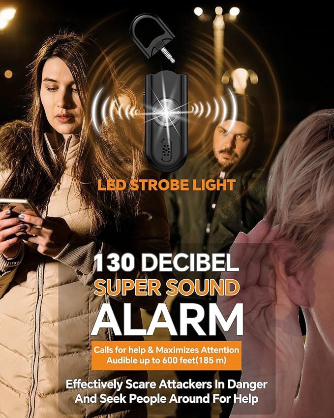 Safe Sound Personal Alarm, 2 Pack 130 dB Loud Siren Song Emergency Security Alarm Keychain with Strobe LED Light, Personal Sound Safety Siren for Women, Men, Children, Elderly