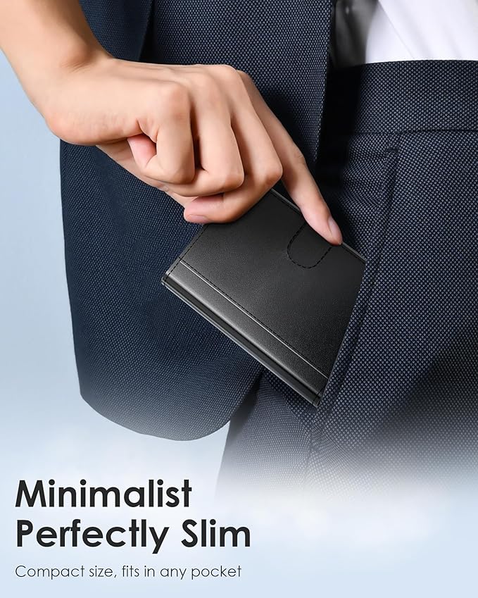 QLD Minimalist Wallet for Men - RFID Blocking [Smart & Practical] Trifold Slim Card Holder Pop Up Wallets Metal Case for Front Pocket with Cash Slot, ID Window, Magnetic Closure