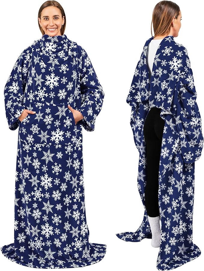 PAVILIA Blanket with Sleeves for Adult Women Men, Soft Warm Wearable Blanket Fleece Wrap Throw, Robe Blanket Gift