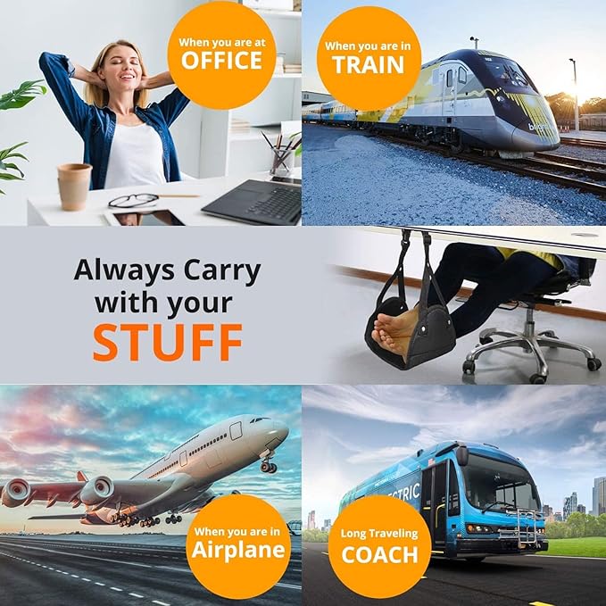 Portable Hanging Foot Hammock Office Foot Rest Pad Black for Travel and Airplane Use