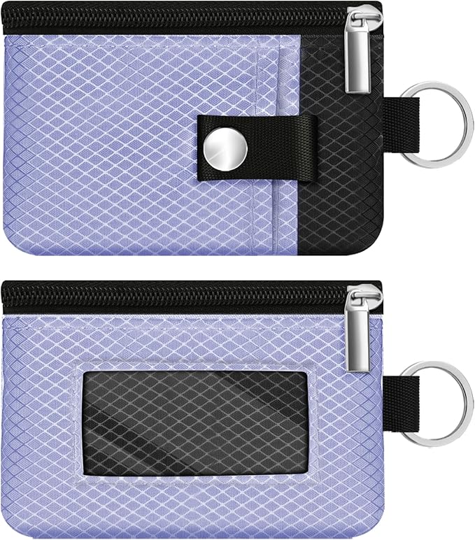 Minimalist RFID Blocking Small Wallet with ID Window,WaterResistant Zip Id Case Wallet with Lanyard Keychain for Cards,Cash,Travel,Women,Men (Lavender Purple/Black)