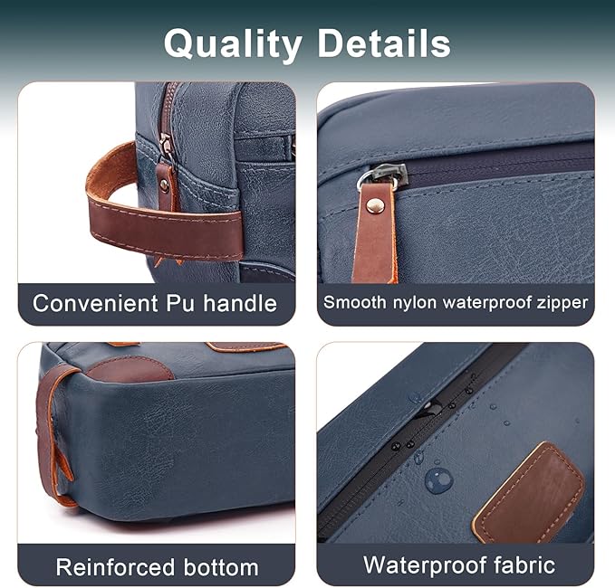 Wohlbege Men's Travel Toiletry Bag - Large Waterproof Organizer, 2 Zippered Pockets for Shaving/Cosmetic,Portable Bathroom Bag for Travel/Gym/Business Trips