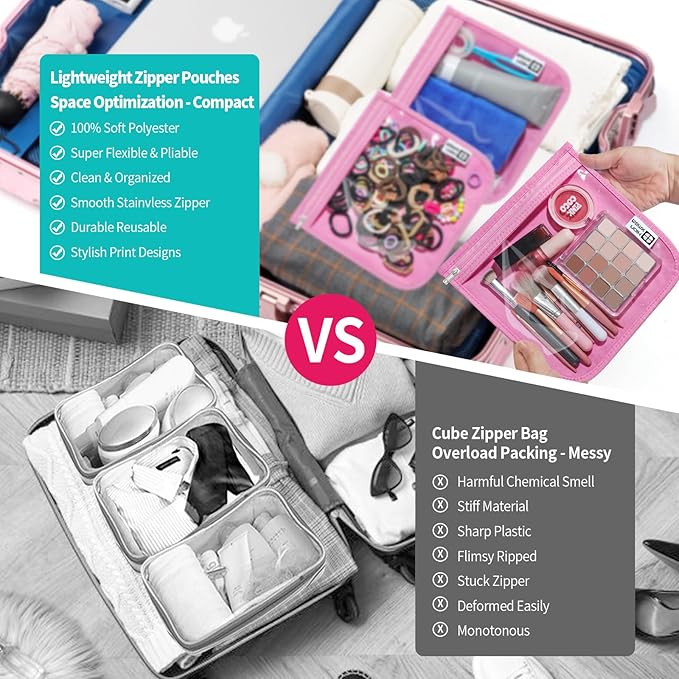 HIONXMGA TSA Approved Toiletry Bag, Set of 3 Clear Travel Toiletry Bag Quart Size Zipper Travel Pouch, Waterproof Makeup Cosmetic Bag for Women Men Kids Toiletries Carry on, Pink Large