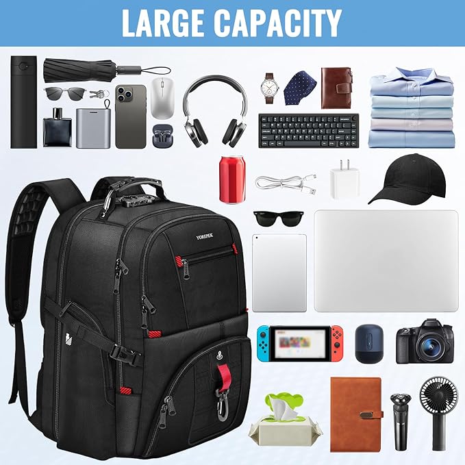 YOREPEK Travel Backpack for Men Anti Theft, Slot Fit for Air Tag ＆ RFID Blocking, Airline Approved, Insulated Pocket, Water Resistant Backpack for Men Fit 17 inch Laptop, Black