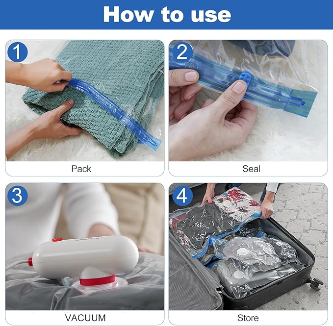 VMstr 12 Pack Travel Vacuum Storage Bags with USB Electric Pump, Compression Bags for Travel, Space Saver for Clothes and Clothing