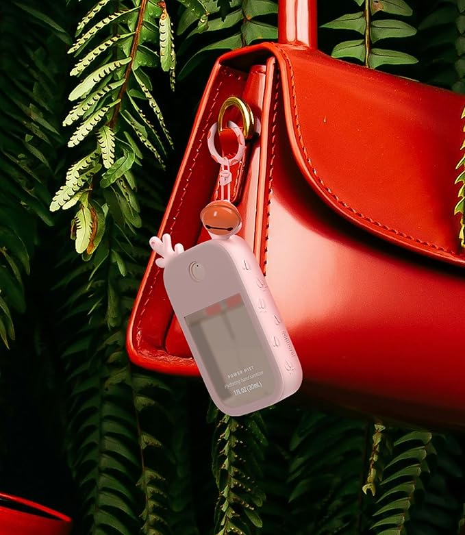 Sonnorel 1 Pack Elk Silicone Case Compatible with Touchland Hand Sanitizer Spray (Fit for 1 FL OZ/30 mL Ver), Portable keychain, Small Bell, Cute Deer Antlers (Pink)