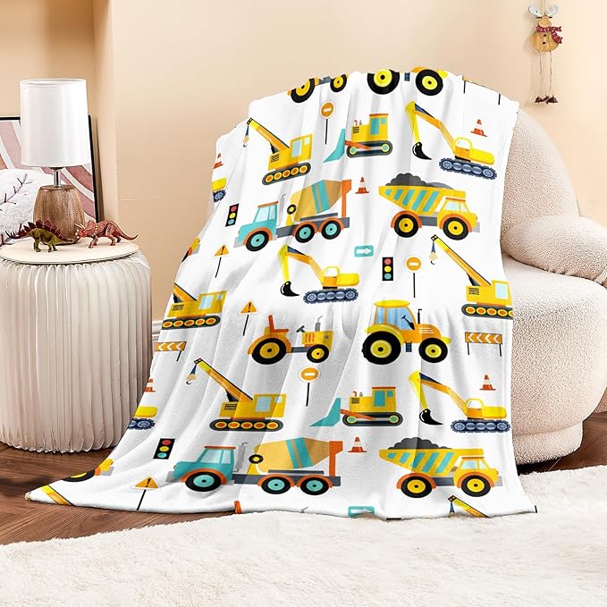 Wajade Kids Fleece Construction Truck Blanket for Boys Soft Throw Blanket with Trucks Car Print Birthday Christmas for Toddler Kids 60"x80"