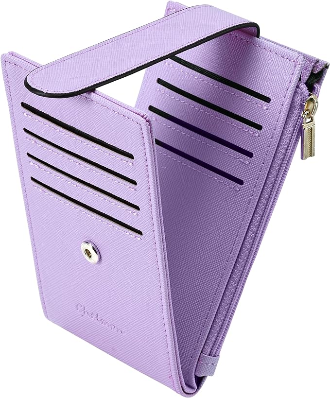 Chelmon Womens Wallet Slim RFID Blocking Bifold Multi Card Case Wallet with Zipper Pocket (Light Purple)