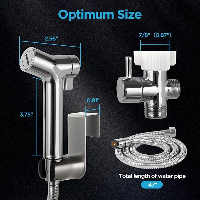 Handheld Bidet Sprayer for Toilet, Adjustable Pressure Feminine Wash - Stainless Steel Easy Install Hand Held Shattaf Spray Hose with Shut-Off Valve, Perfect as Diaper Sprayer, Postpartum Care
