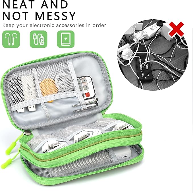 Skycase Electronic Organizer Travel Case - Waterproof Travel Cord Pouches for Organization, Cable Organizer, All-in-One Double Layers Storage Bag for Accessories, Charger, Cable, GrassGreenL