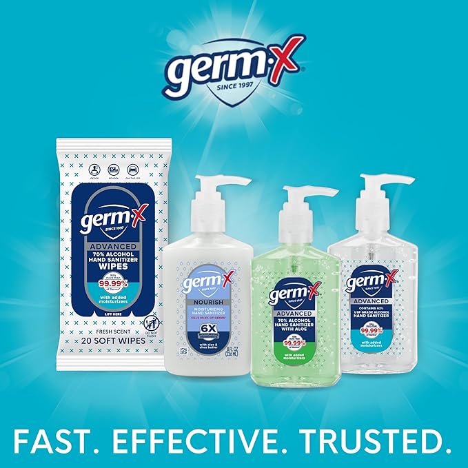 Germ-X Advanced Single-Use Hand Sanitizer Wipes, 20 Soft Wipes (Pack of 10), Fast-Drying & No Rinse Plant-Based Alcohol, Moisturizing Hand Sanitizer with 70% Alcohol