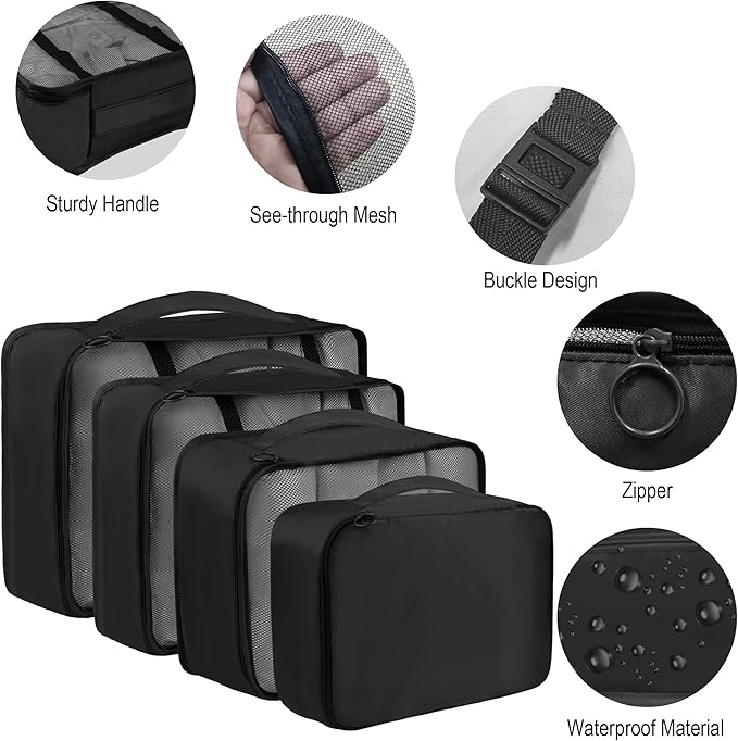 Vercord 8 Set Travel Packing Pods Luggage Organizers Cubes with Laundry Bags Accessories