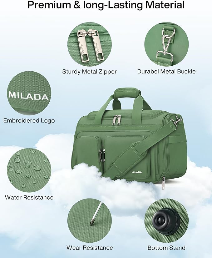 MILADA Underseat Carry On Luggage Bags for Travel Lightweight Foldable Carry On Bags for Airplanes Small Duffle Bag for Men Women TSA Approved Underseat Bag Travel Tote Bags, Forest Green