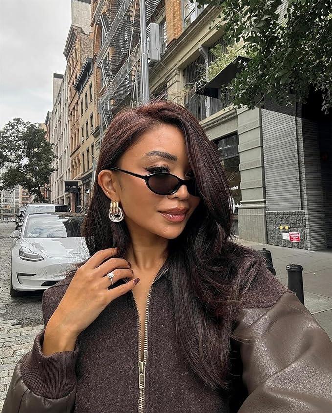 GUVIVI Retro Oval Sunglasses for Women Chic Cat Eye 90s Sunnies Lightweight Narrow Shades Trendy UV protection Sun Glasses