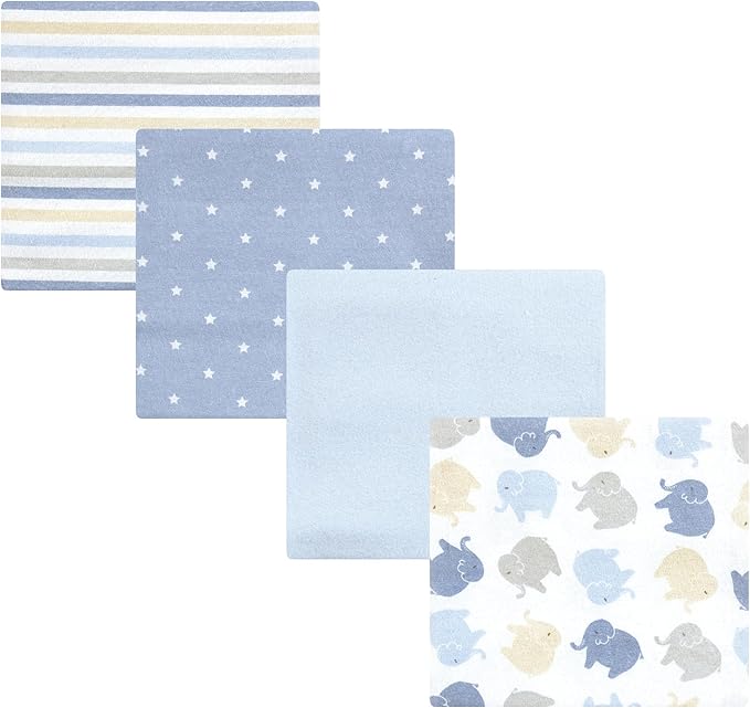 Hudson Baby Unisex Baby Cotton Flannel Receiving Blankets 4-Pack, Multi Color Boy Elephant, One Size