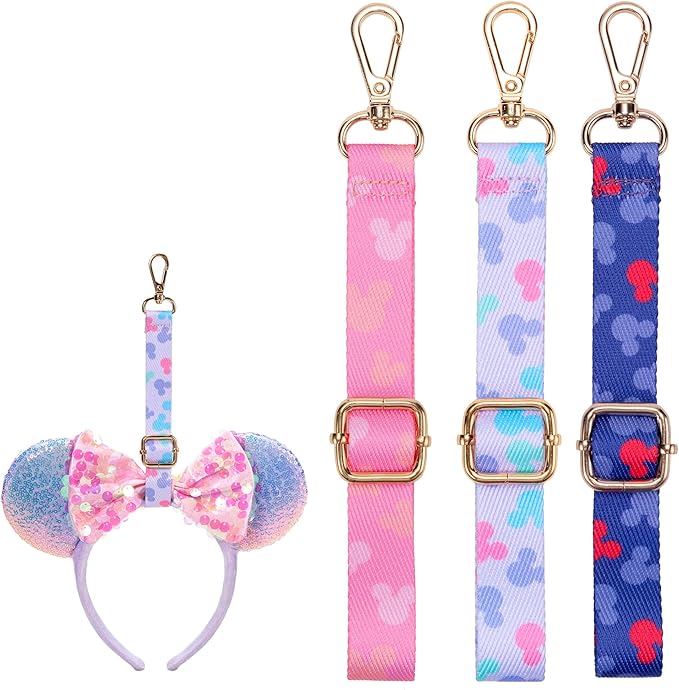 3PCS Mouse Ear Holder for Backpack Theme Park Trip Essentials Bag Charm Adjustable Keychain Lanyard Organizer Decor