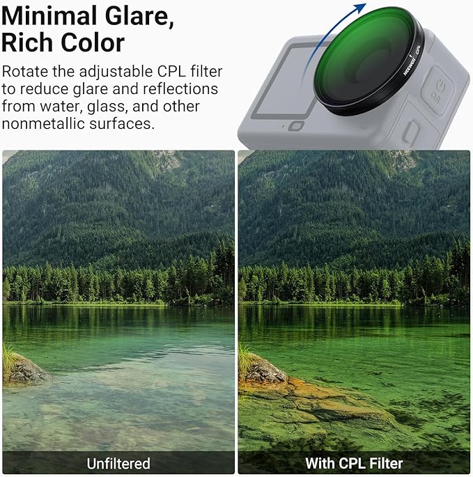 NEEWER CPL + ND Filter Set Compatible with DJI Osmo Action 6 Only, ND8/16/32/64/1000 Adjustable Circular Polarizing Lens Filters, Snap On Multicoated HD Action Camera Photography Accessories, FL-B2