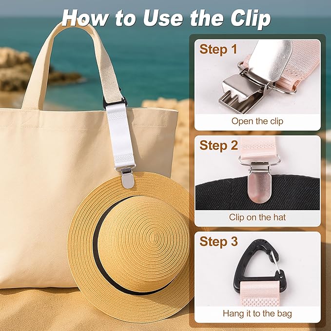 6 Pcs Hat Clip for Travel on Bag, Beach Vacation/Cruise Essentials Hats Holder, Strong Grip Space-saving Hat Clips Travel Accessories for Women/Family