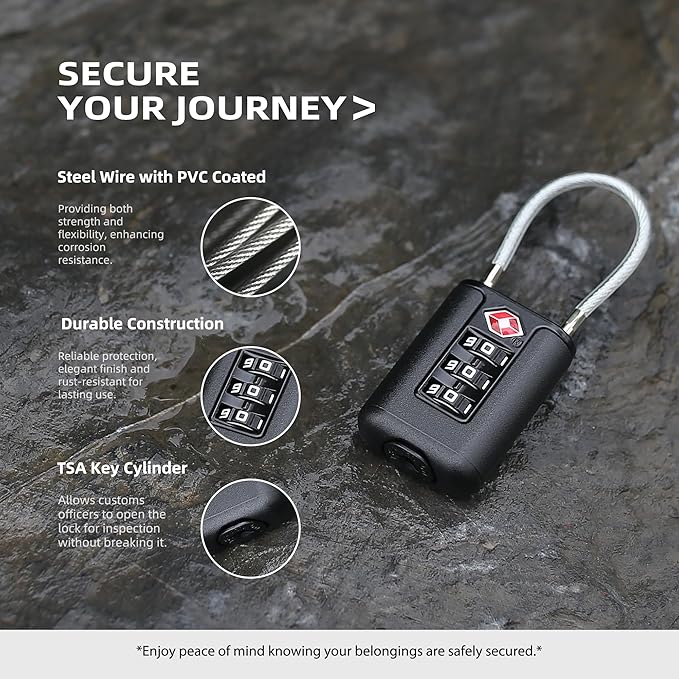 Suitcase Locks TSA Approved, 3 Digit Combination Padlock, TSA Locks for Luggage, Combo Padlock with Code, for Backpack, Gym Locker, Ammo Can, Guitar Gun Case, Bag Zipper (Black+Yellow)