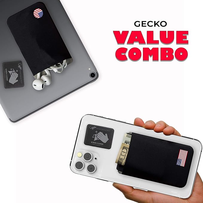 Phone Wallet - Adhesive Card Holder - Cell Phone Pouch - Stick on Lycra Pocket by Gecko - Carry Credit Cards and Cash