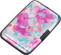 ELFISH Mini RFID Aluminum Wallet Credit Cards Holder Business Card Case Metal ID Case for Men Women(Watercolor Sakura)
