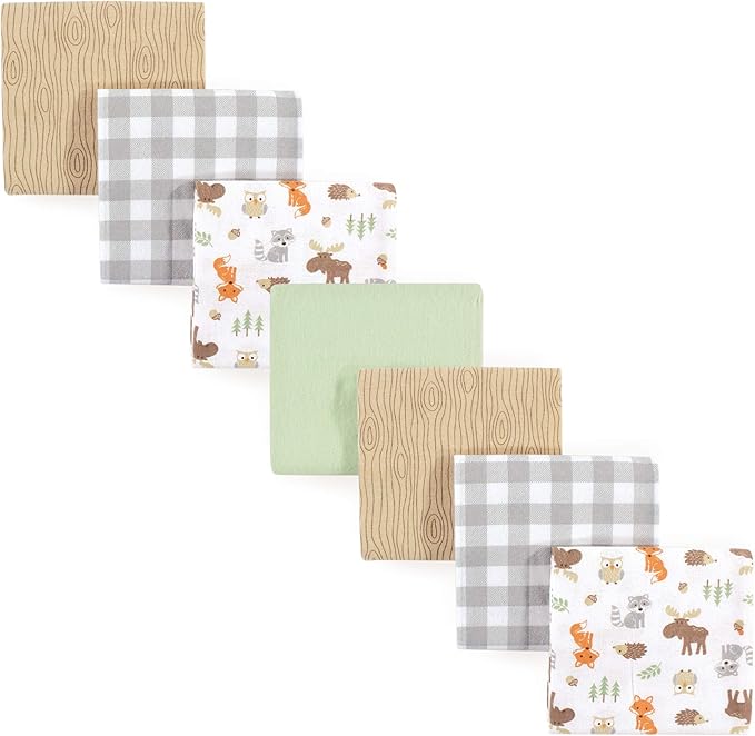 Hudson Baby Unisex Baby Cotton Flannel Receiving Blankets Bundle, Woodland, One Size