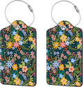2 Pcs Luggage Tags for Suitcase, Cute Unique PU Leather Travel Bag Tag with Privacy Cover ID Label Address Card and Durable Metal Ring Suitable for Men Women Children Backpack,Flower