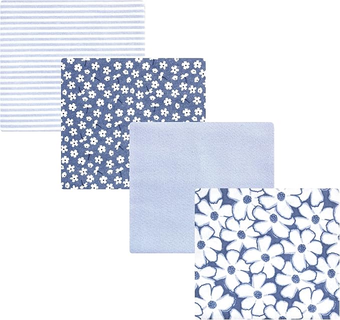 Hudson Baby Unisex Baby Cotton Flannel Receiving Blankets 4-Pack, Blue Cosmos, One Size