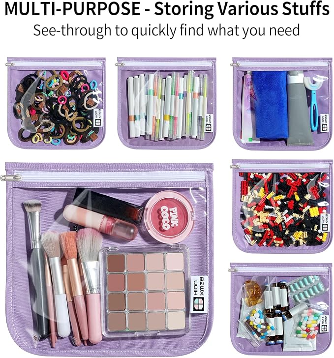 HIONXMGA TSA Approved Toiletry Bag, Set of 3 Clear Travel Toiletry Bag Quart Size Zipper Travel Pouch, Waterproof Makeup Cosmetic Bag for Women Men Kids Toiletries Carry on, Purple Large