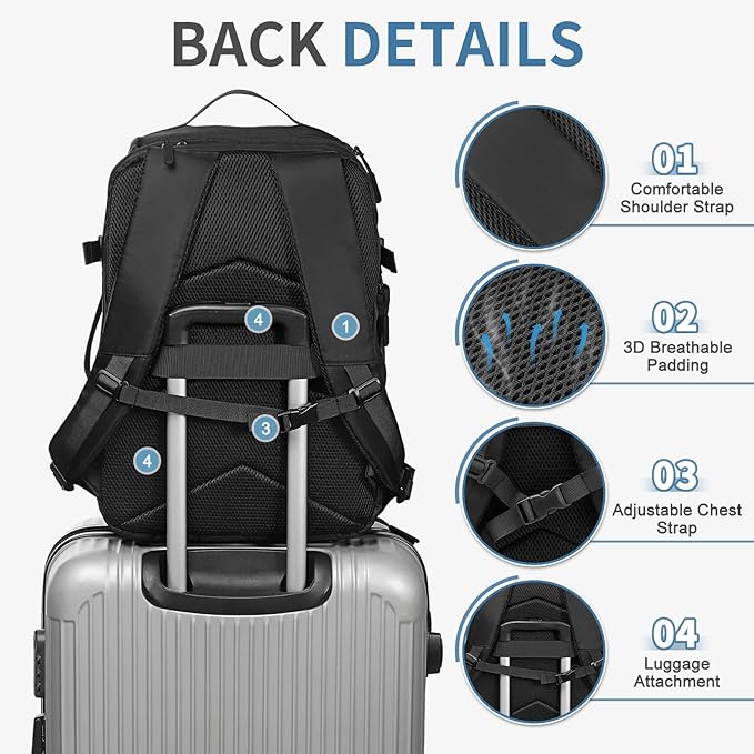 35L Travel Backpack 17" Laptop Backpack W/USB-C Port, Expandable Carry-On Bag, TSA Flight Approved Water-Resistant for Business College, Black