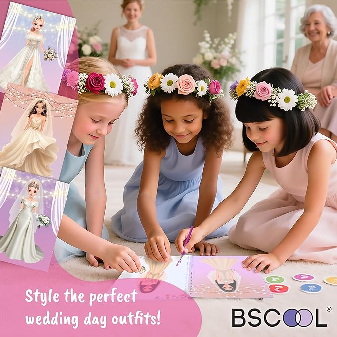 BSCOOL Sticker Dress up Books - Sticker Activity Book for Kids. Learn Girls Fashion Design with Stickers and Guides for Kids 5 and up. Little Designer Creativity Book. (Sticker Dress Up Wedding)