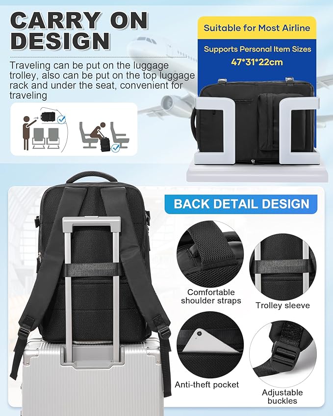 VGCUB Vacuum Backpack Travel with Pump Vacpack System Storage Carry on Work Laptop Business Waterproof College Compression Personal Item Daypack Backpacks for Women Men Black