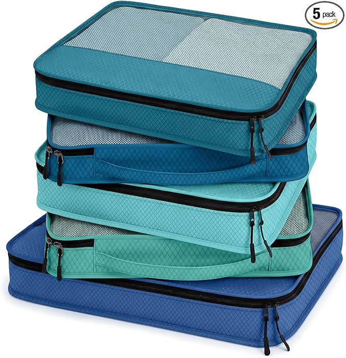 5 Pcs Packing Cubes for Suitcase Large Travel Cubes Carry on Luggage Organizer Bags for Clothes Accessories(Mixed,Blue)
