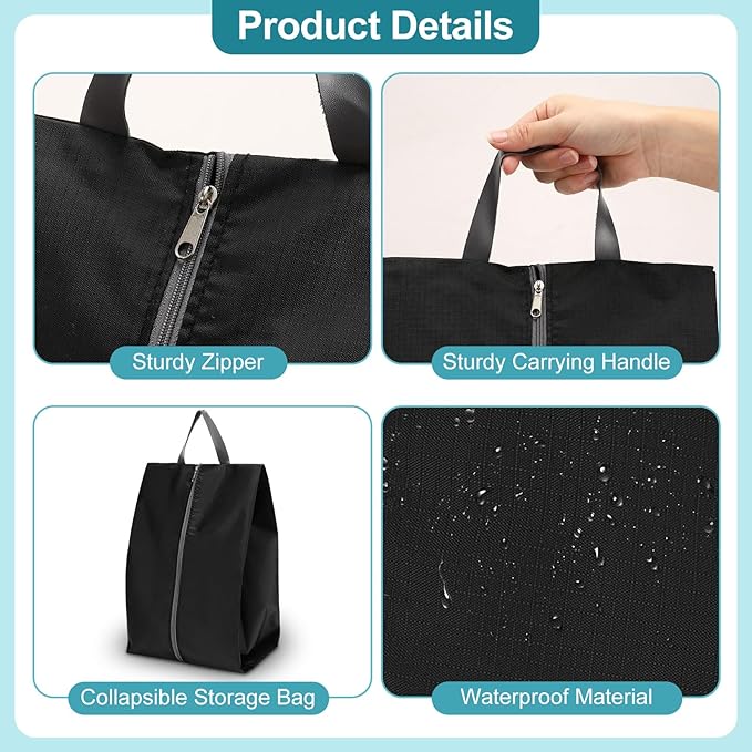 Paterr 18 Pcs Shoe Bags for Travel XX-Large Storage Packing Organizer Waterproof Shoe Carrier with Zipper Protable Covers for Travel for Women Men, Black