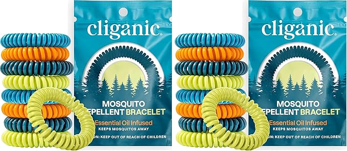 Cliganic 100 Pack Mosquito Repellent Bracelets for Adults & Kids - Natural DEET-Free Bands, Individually Wrapped