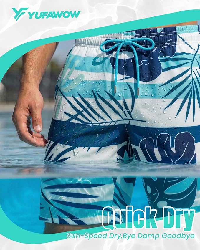 Men Swim Trunks 9 Inch with Mesh Lining Breathable Quick Dry Drawstring Pockets for Summer Beach Pool Board