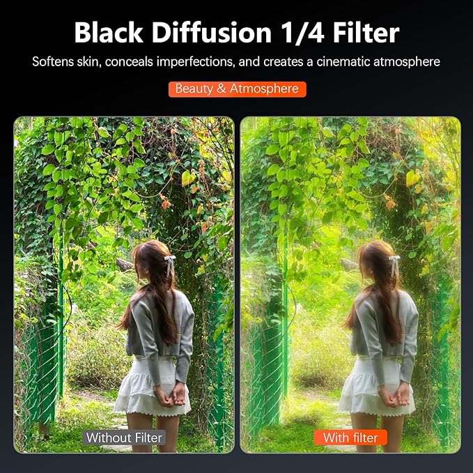 AMAZEAR Black Diffusion 1/4 Filter for DJI OSMO Action 6 Accessories Pro Mist Style Lens Filter to Soften Skin & Create Cinematic Glowing Highlights, Reduce Harsh Contrast, HD Optical Glass