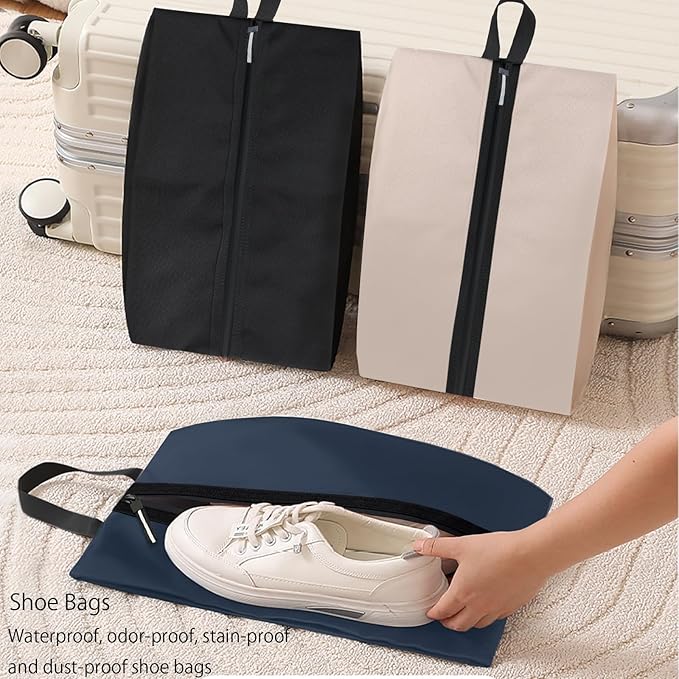 Shoe Bag for Travel, Waterproof Extra Large Shoe Storage Organizer with Handle, Multi-Functional Odor-Resistant Shoe Pouch for Gym, Soccer, Golf, Tennis Soccer Cleats Bag 16.5 x 9.8 Inches (Dark Blue)