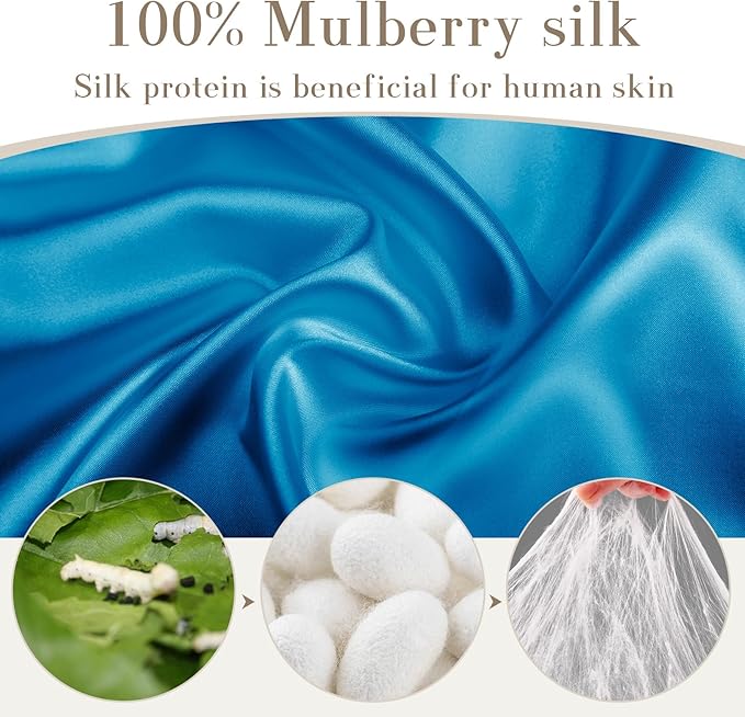 SECZIPE 100% Mulberry Silk Sleep Mask Eye Mask for Women Man with Adjustable Band, for Side Sleeper Blackout Sleep Mask for Travel Rest and Office Large Size (Blue)
