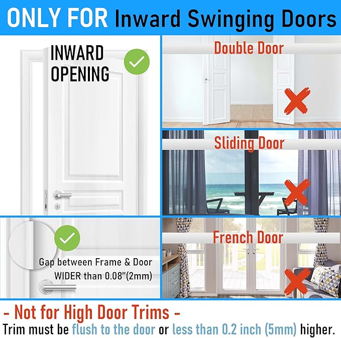 Door Reinforcement Lock, 2PACK Home Security Door Lock Withstands 800 lbs, Childproof Top Door Lock Latch for Toddlers Safety, Inside Night Defender for Inward Swinging Doors