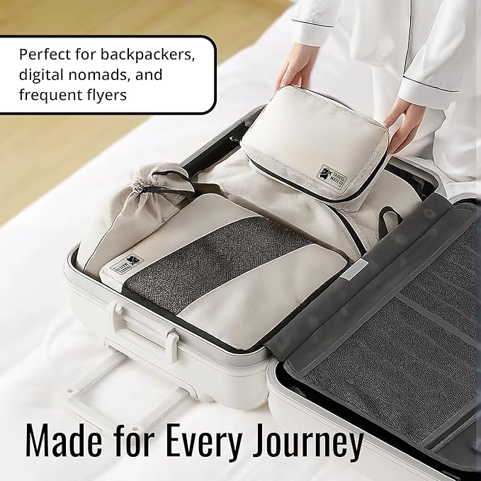 Compression Packing Cubes for Travel, 6-Piece Luggage Organizer Set, 3 Expandable Packing Cubes + Shoe Bag + Laundry Pouch + Toiletry Bag, Lightweight Travel Organizers for Carry On & Suitcase