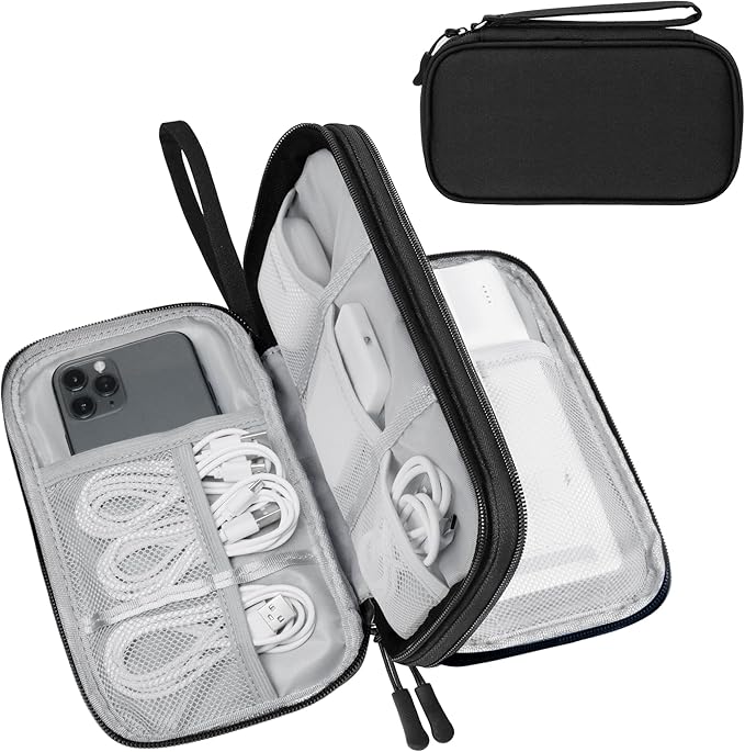 Lcsmaokin Electronics Organizer Travel Case,Electronic Accessories Storage Bag,Portable Waterproof Cable Organizer Bag,Travel Cord Organizer Bag for Small Charging Cord Storage,Cables,SD Card-Black
