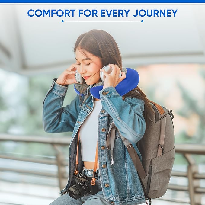 W.S. Sells Travel Neck Pillows for Airplanes - Pure Memory Foam with Ergonomic Design & Breathable Fabric - Travel Pillows for Airplanes & Cars - Set of Travel Essentials with Sleep Mask & Ear Plugs