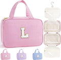 TOPEAST Travel Hanging Toiletry Bag, Personalized Initial Toiletry Pouch, Birthday Gifts for Women Mom Daughter Sister Friends, Cruise Essentials, Pink L