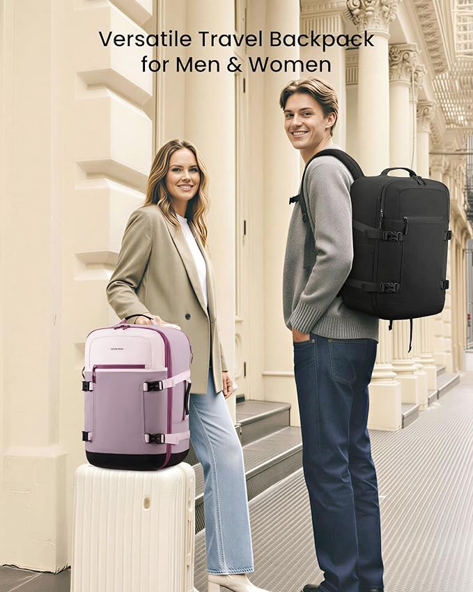 LOVEVOOK 40L Travel Backpack for Women & Men, Airline Approved Carry On Backpack with 3 Packing Cubes, TSA Personal Item Bag, Waterproof Weekender Overnight Backpack Fits 17" Laptop