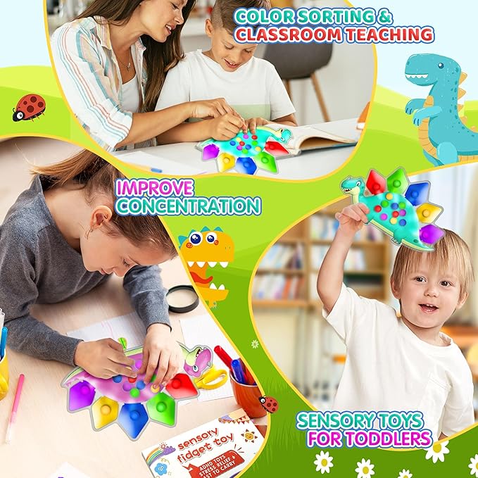 Pink Dinosaur Color Sorting Sensory Toy for Toddler Girls, Montessori Toys Fine Motor Skill Calm Down Fidget for Classroom Activities Aged 2 3 4 Year Old Kid Valentine Easter Basket Stuffers Gifts
