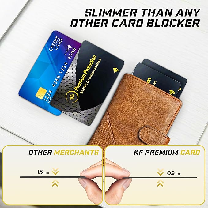 KF-Premium RFID Blocking Card (2 Pack) - Ultra Thin Debit & Credit Card Protector - Anti Theft & Fraud Contactless NFC Card Blocker - Passport Wallet Defender for Men & Women (Gold)