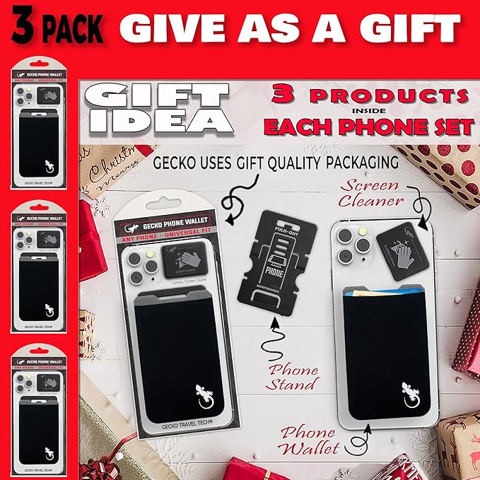 Phone Wallet - Adhesive Card Holder - Cell Phone Pouch - Stick on Lycra Pocket by Gecko - Carry Credit Cards and Cash