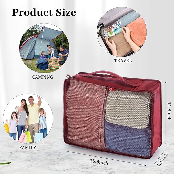 Woanger 24 Pcs Large Packing Cubes for Suitcases Travel Accessories High Capacity Luggage Packing Organizers with Zipper Reusable Mesh Bag for Clothes Storage(Multicolor)